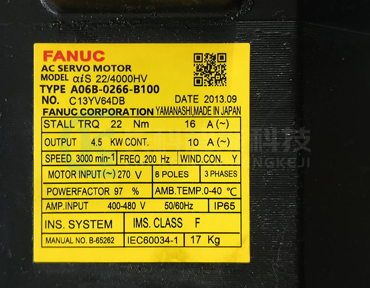 發(fā)那科伺服電機(jī)A06B-0266-B100 αis 22/4000HV